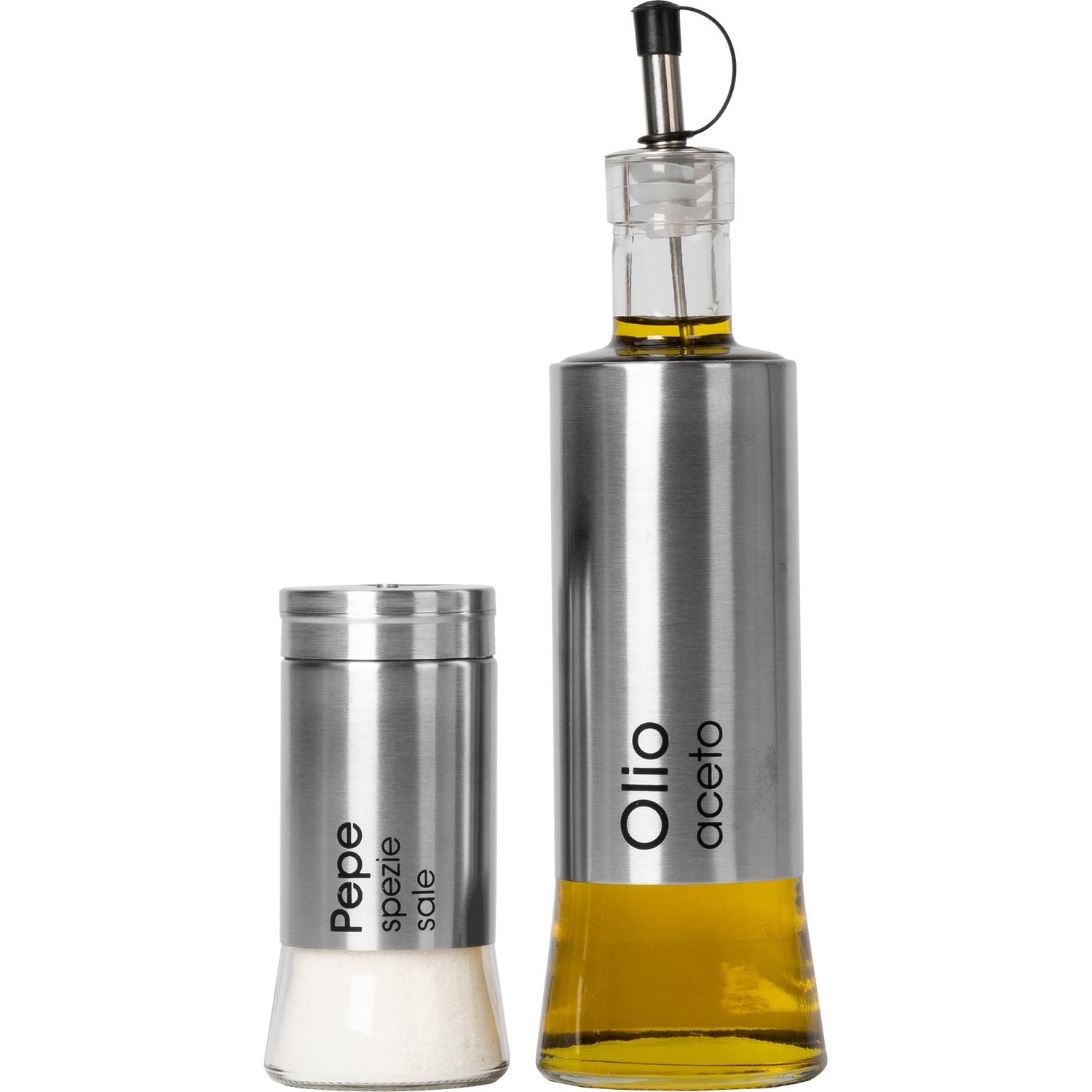 GUSTO CASA - Set menage contenitori in vetro e acciaio inox 4 pezzi con stand